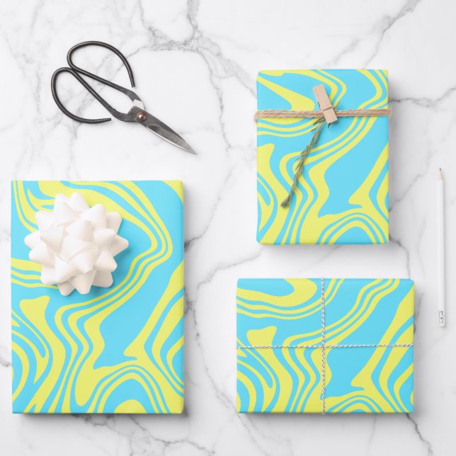 Abstrakte Gelb- und Blautöcher Geschenkpapier Set (Vorderseite)