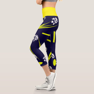 Abstrakte Gelbblau Capri Leggings