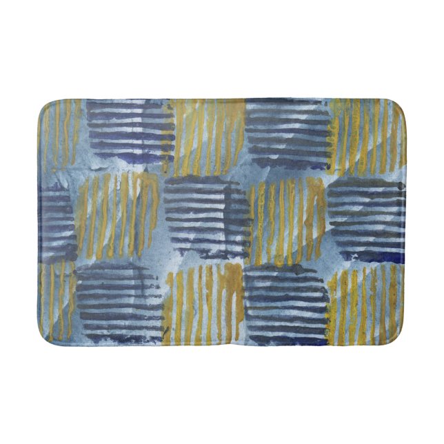 Abstrakte gelbe und blaue Streifen Badematte (Vorderseite)