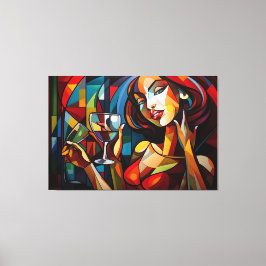 Abstrakte Gemäldefrau mit Weinglas Leinwanddruck