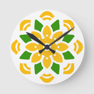 Abstrakte Geo-Mandala-Blume Runde Wanduhr