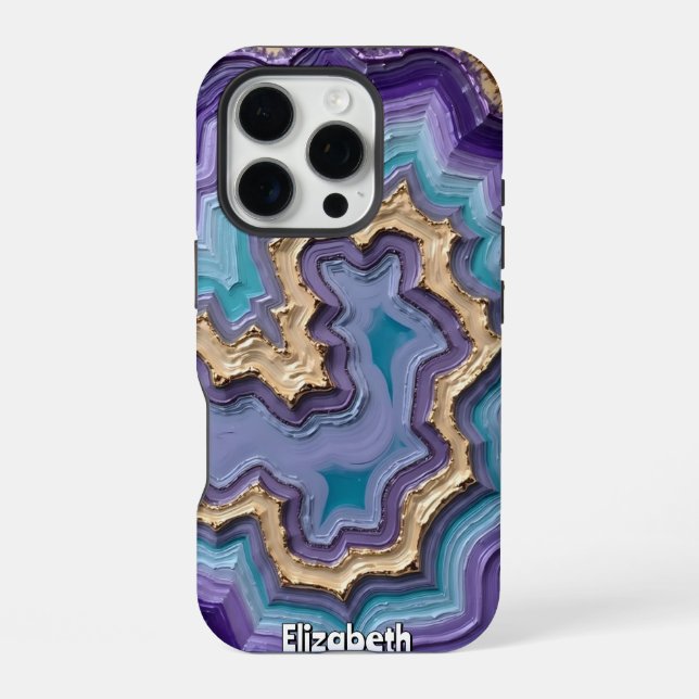 Abstrakte Geode mit goldenen Adern iPhone 16 Pro Hülle (Rückseite)