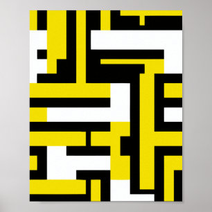 Abstrakte Geometrie in Gelb, Weiß und Schwarz Poster