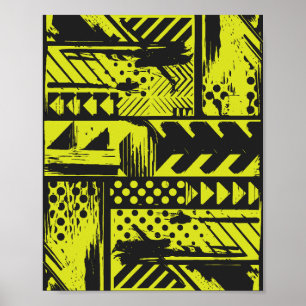 Abstrakte Geometrie in Limon Gelb und Schwarz Poster