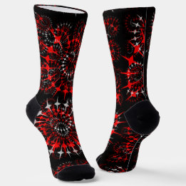 Abstrakte Geometrie in Schwarz, Rot und Weiß Socken