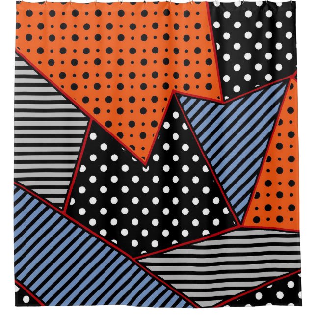 Abstrakte Geometrie: Orange Blue Patter Duschvorhang (Vorderseite)