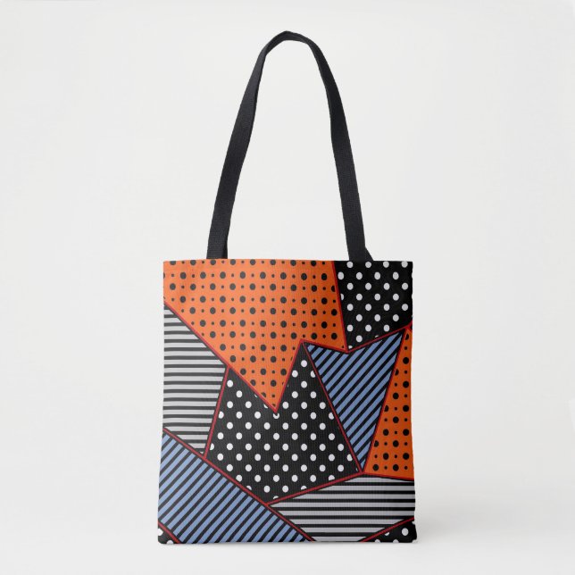 Abstrakte Geometrie: Orange Blue Patter Tasche (Vorderseite)