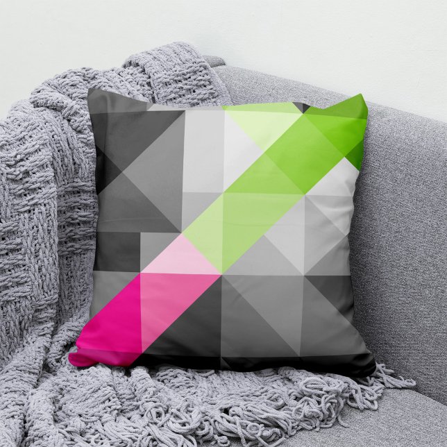 Abstrakte geometrisch elegante, grau-rosa grüne Fa Kissen (Von Creator hochgeladen)
