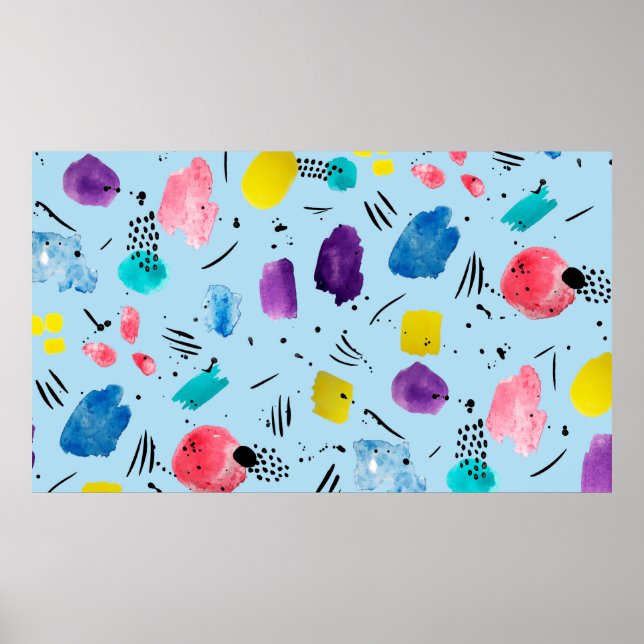 Abstrakte geometrische Aquarellformen mit Farbstif Poster (Vorne)