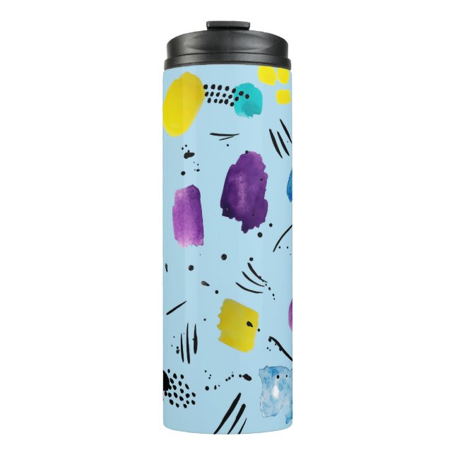 Abstrakte geometrische Aquarellformen mit Farbstif Thermosbecher (Vorderseite)