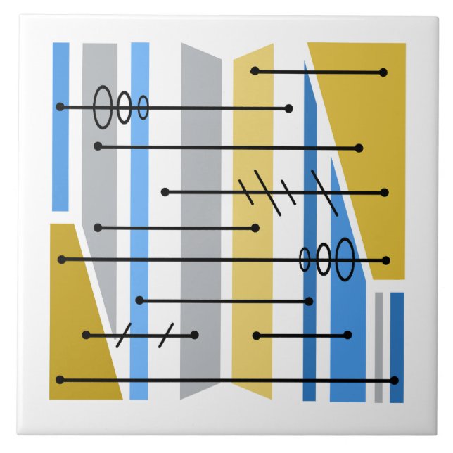 Abstrakte geometrische Art Blue Gold Fliese (Vorderseite)