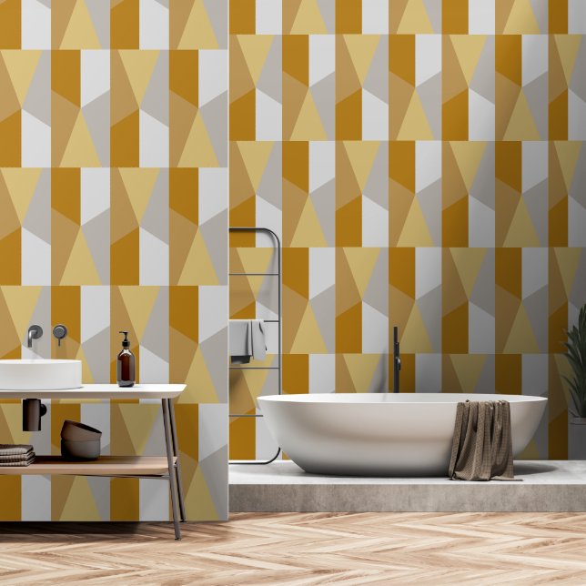 Abstrakte geometrische Art Silver Gold Gray Quadra Tapete (Badezimmer)