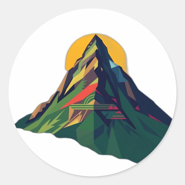 Abstrakte geometrische Berglandschaft Runder Aufkleber (Vorderseite)