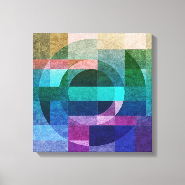 Abstrakte geometrische blaugrüne rosa Zirkel Textu Leinwanddruck (Vorderseite)