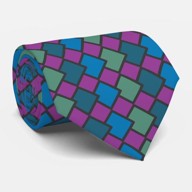 Abstrakte geometrische Diamantform Lila blau grün Krawatte (Gerollt)