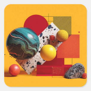 Abstrakte geometrische farbenfrohe Komposition Quadratischer Aufkleber