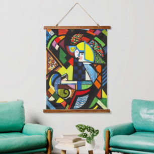 Abstrakte Geometrische Farbige Modernistische Male Wandteppich Mit Holzrahmen