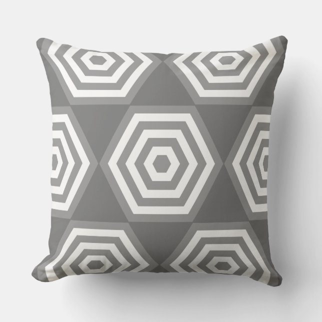 Abstrakte geometrische Form in Grau und Weiß Kissen (Vorderseite)