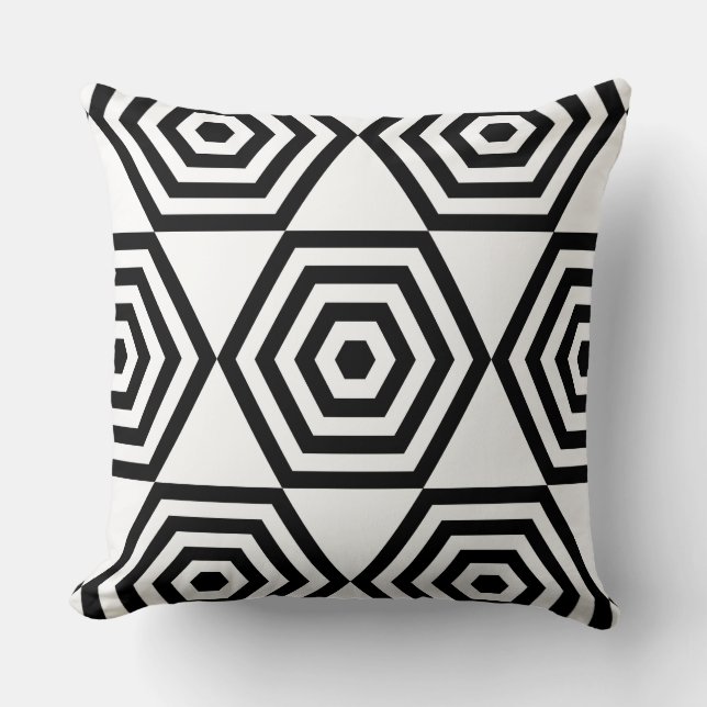 Abstrakte geometrische Form von Hexagon in Schwarz Kissen (Vorderseite)