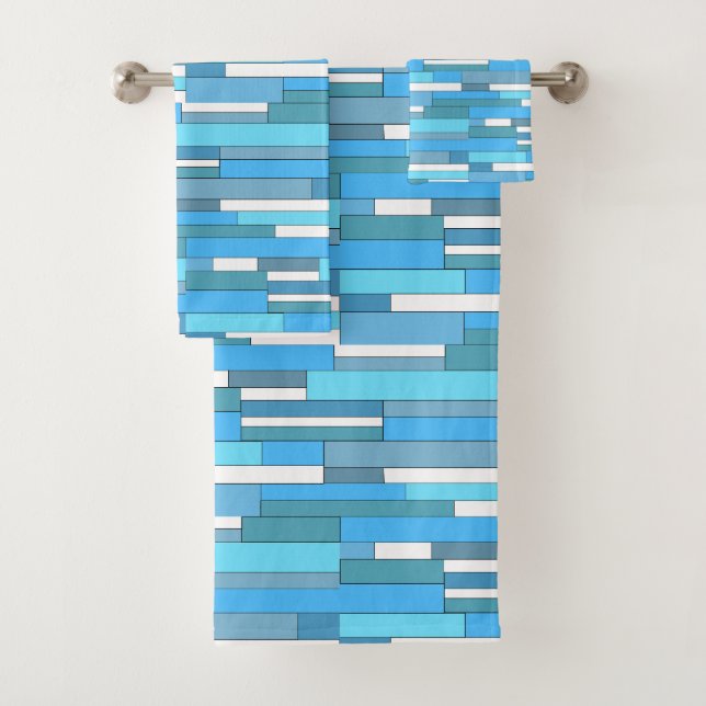 Abstrakte geometrische Formen in aquamarin- und tü Badhandtuch Set (Insitu)