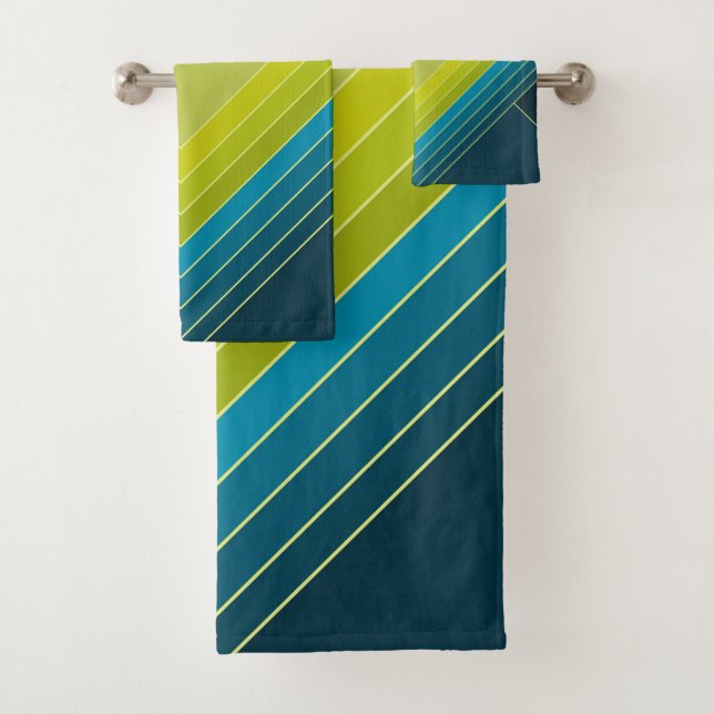 Abstrakte geometrische Formen in Kalkgrün und aqua Badhandtuch Set (Insitu)