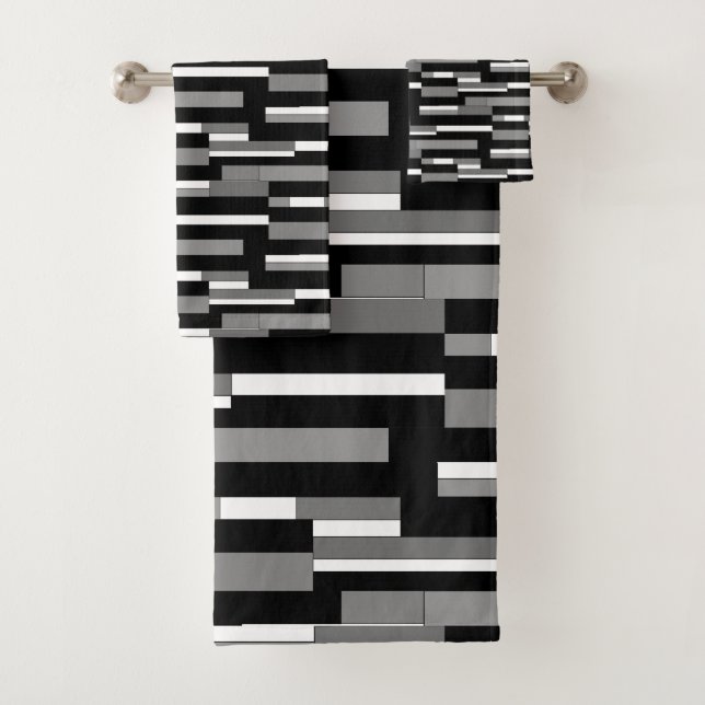 Abstrakte geometrische Formen in Schwarz, Grau und Badhandtuch Set (Insitu)