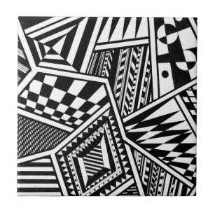 abstrakte geometrische Formen Schwarz-weiße Muster Fliese