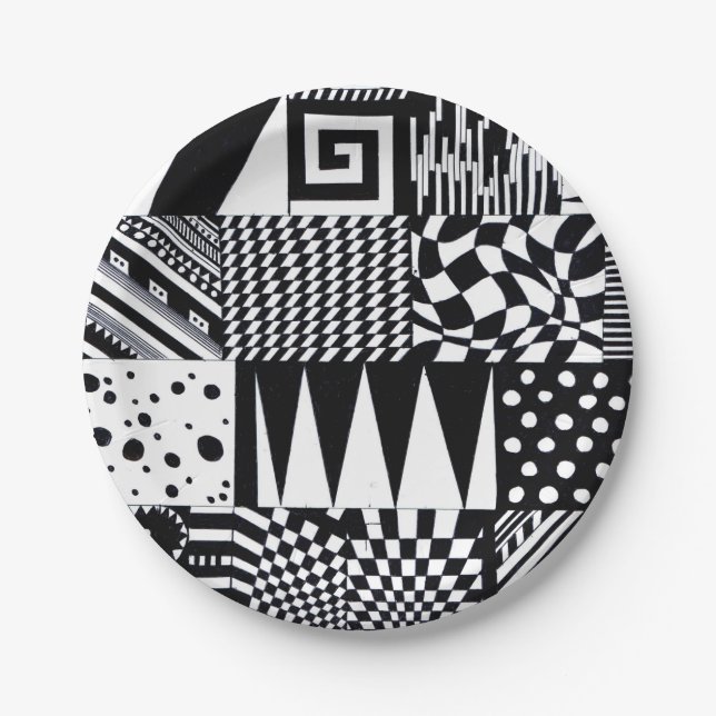 abstrakte geometrische Formen Schwarz-weiße Muster Pappteller (Vorderseite)