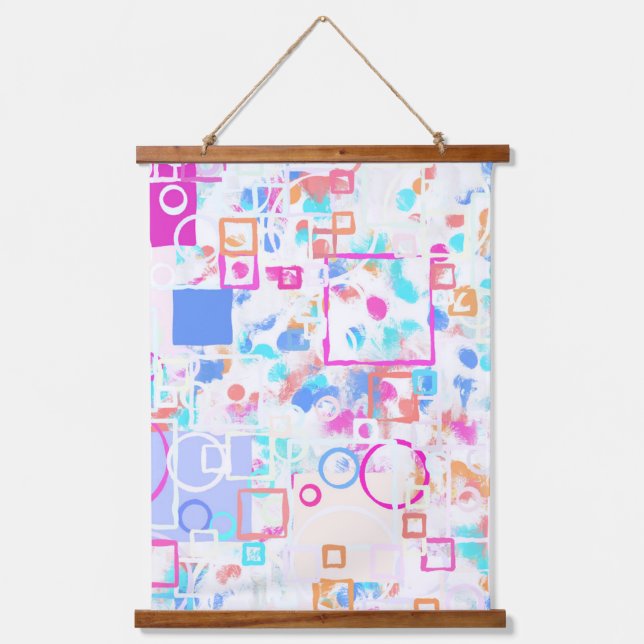 Abstrakte geometrische Formen Wandteppich Mit Holzrahmen (Vorderseite)