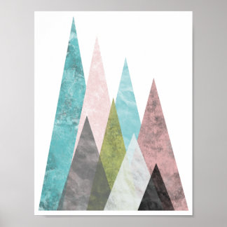 Abstrakte geometrische Gebirge 2, türkis und rosa Poster