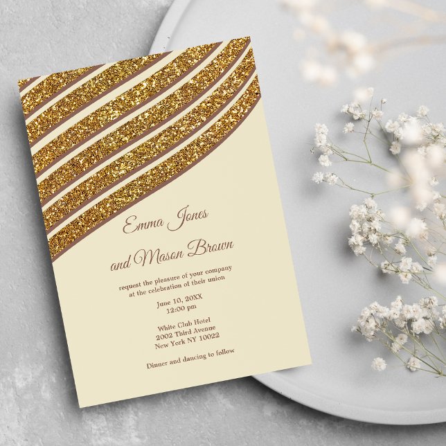 Abstrakte geometrische Hochzeit von Elfenbein-Glit Einladung (Abstract geometrical ivory gold glitter Wedding)