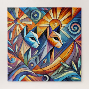 Abstrakte geometrische Katzen mit lebendigen Farbe