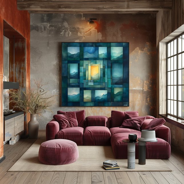 Abstrakte geometrische Landschaft Kunst - Blau und Poster (Von Creator hochgeladen)