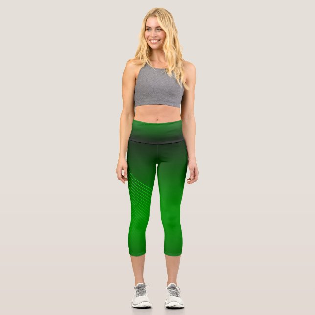 Abstrakte geometrische Linien auf tiefgrüner Ebene Capri Leggings (Vorderseite)
