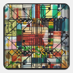 Abstrakte geometrische Linien für Retro Quadratischer Aufkleber