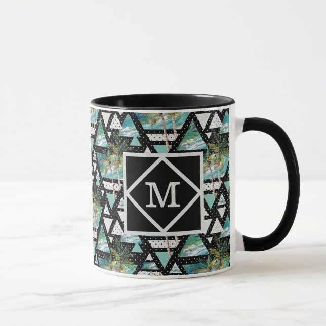 Abstrakte geometrische Palmen u. Wellen-Muster Tasse (Rechts)