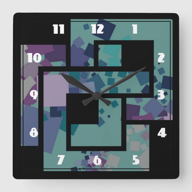 Abstrakte geometrische Quadrate Quadratische Wanduhr (Vorderseite)