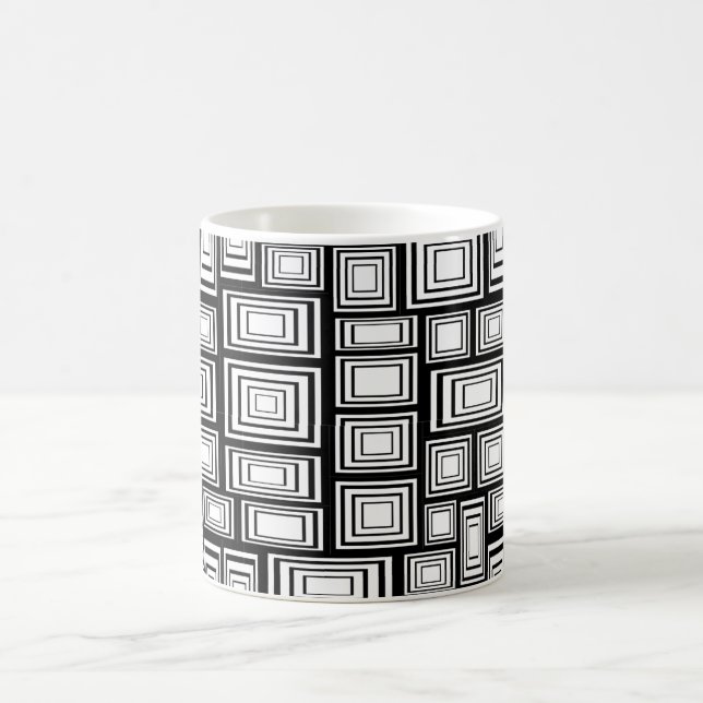 Abstrakte geometrische Quadrate, Schwarzweißmuster Kaffeetasse (Mittel)