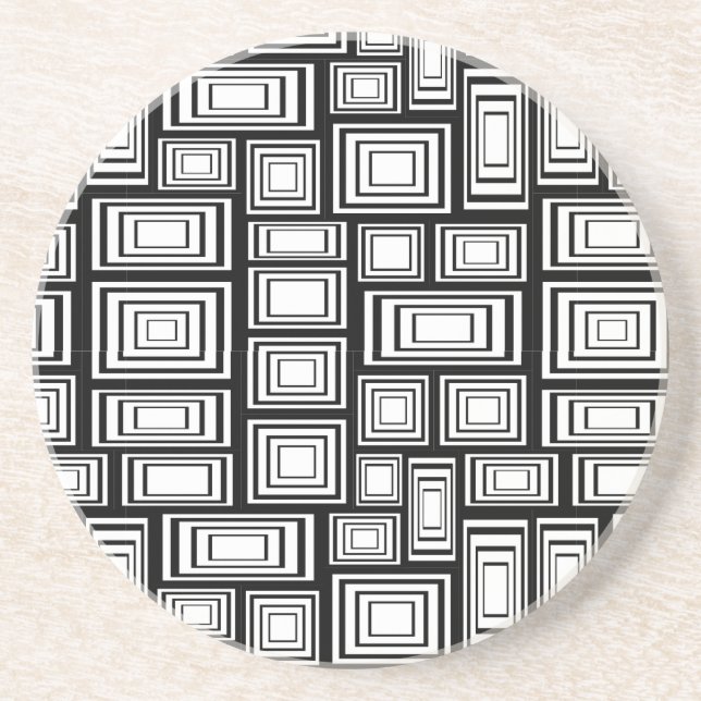 Abstrakte geometrische Quadrate, Schwarzweißmuster Untersetzer (Vorne)