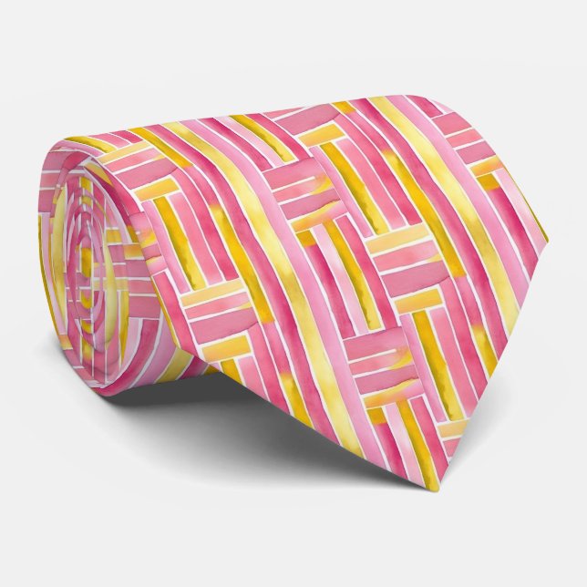 Abstrakte geometrische "rosa Lemonade" Krawatte (Gerollt)