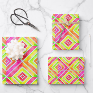 Abstrakte geometrische, rosa und gelbe quadratisch geschenkpapier set