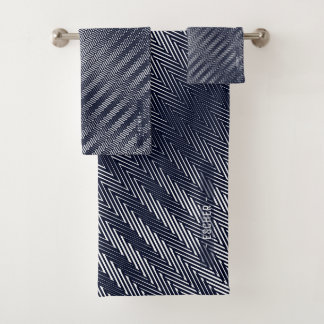 Abstrakte geometrische Schwarz-Weiß-Streifen Badhandtuch Set