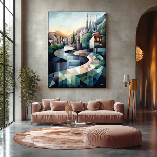 Abstrakte geometrische Skyline von Barcelona Leinwanddruck