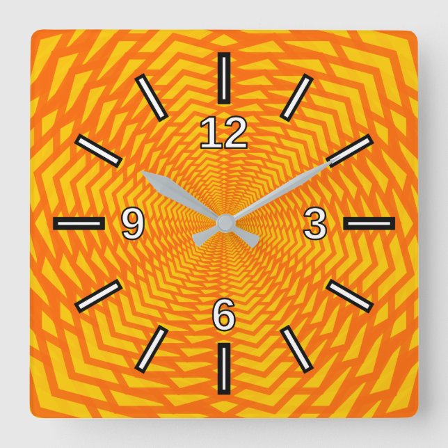 Abstrakte geometrische, sonnenähnliche Pattern-Uhr Quadratische Wanduhr (Vorderseite)