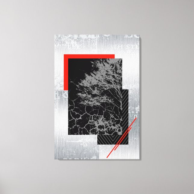 Abstrakte geometrische Wandkunst in Rot, Schwarz u Leinwanddruck (Vorderseite)