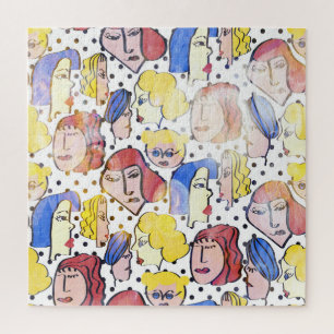 Abstrakte Gesichter, Aquarellpolka-Punkte.