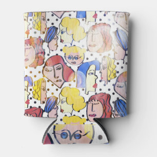Abstrakte Gesichter, Aquarellpolka-Punkte. Dosenkühler