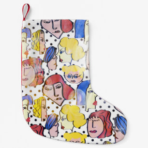 Abstrakte Gesichter, Aquarellpolka-Punkte. Kleiner Weihnachtsstrumpf