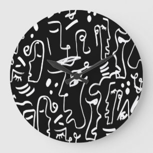 Abstrakte Gesichter Masken: Geometrisches Muster Große Wanduhr
