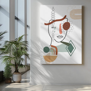 Abstrakte Gesichtskunst mit Illustration Blume auf Leinwanddruck